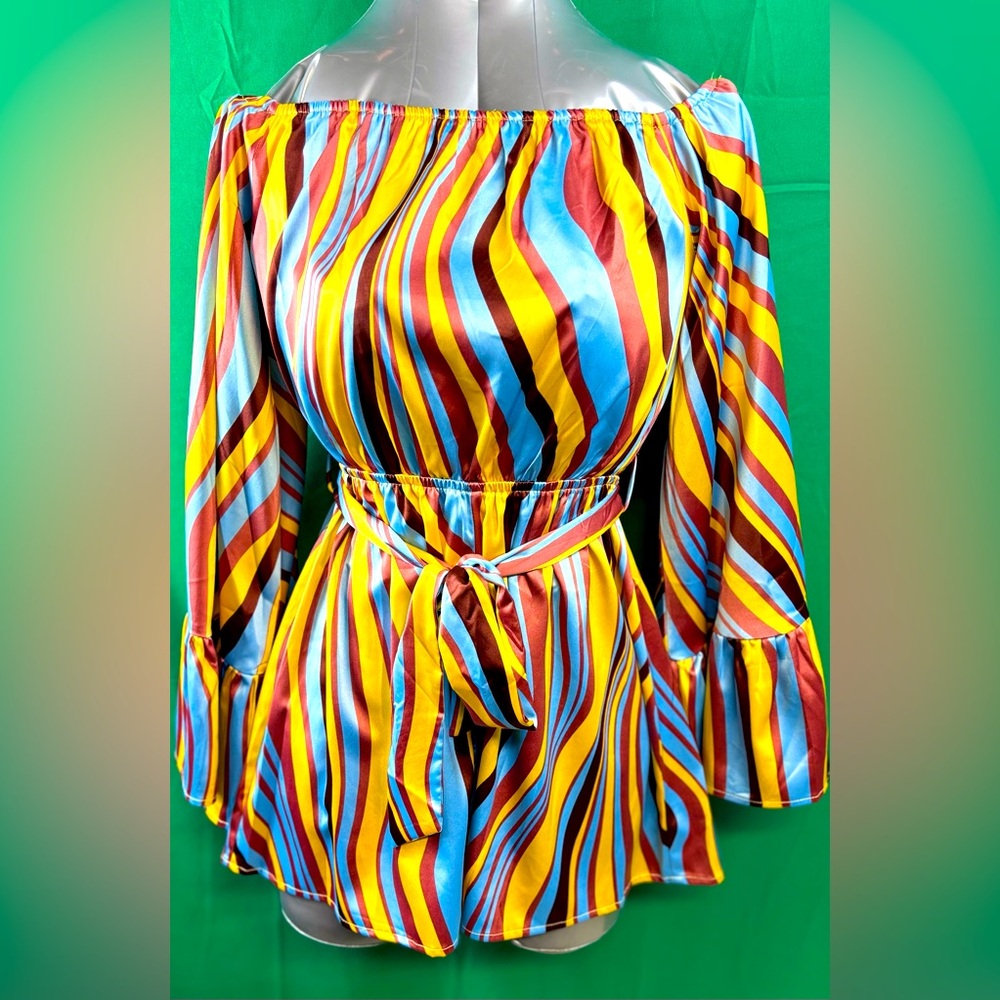 Hyfve Swirl Print Romper  Off the Shoulder Size Small
